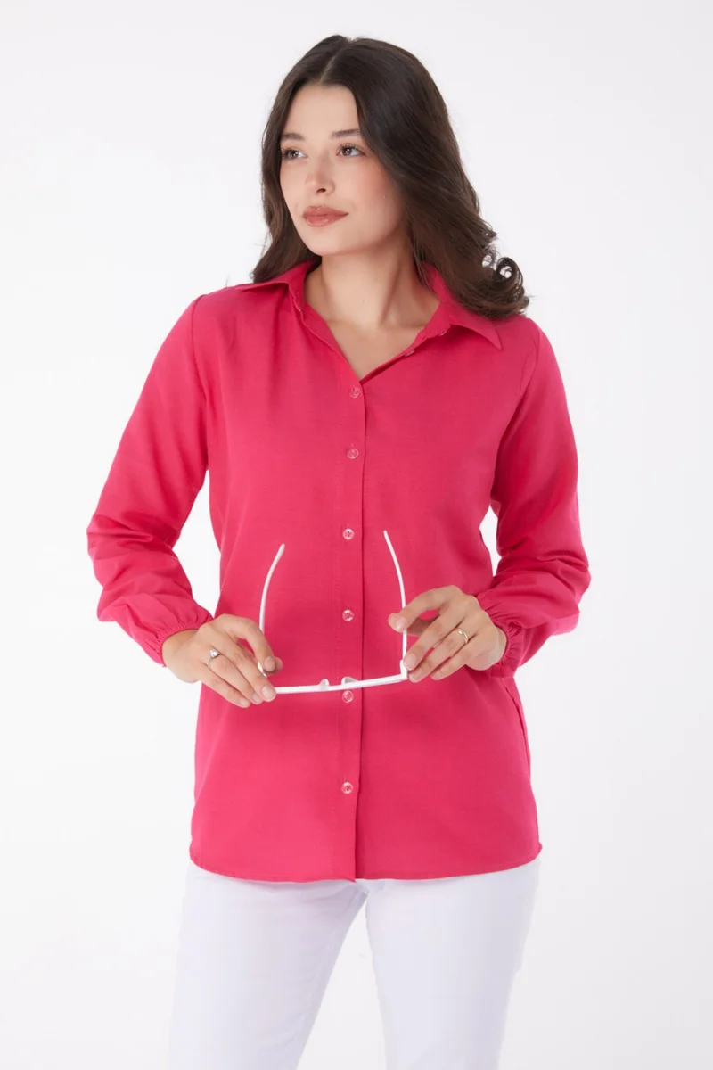 Tofisa Plain Shirt Collar Women's Fuchsia Shirt - 13249