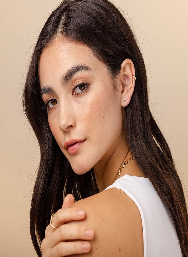 بافوا أقراط زاحفة من الفضة الإسترليني عيار 925 مطلية بالذهب الأصفر عيار 14 قيراطًا من بافوي | أقراط زاحفة مرصعة بالزركونيا المكعبة | أقراط عصرية للنساء - Image 2