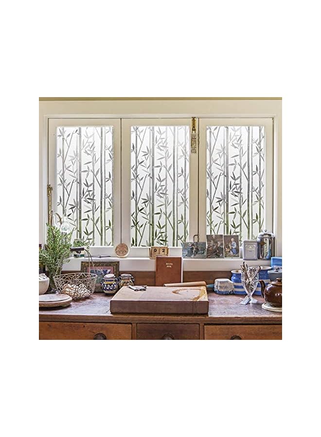 The Bros Window Frosting Film, Privacy Frosted Self- Adhesive Opaque Static Glass Window Film Clings Removable Anti-UV Bamboo Cling Pattern Film for Home Office Store Decoration (45 x 200cm) - Image 2
