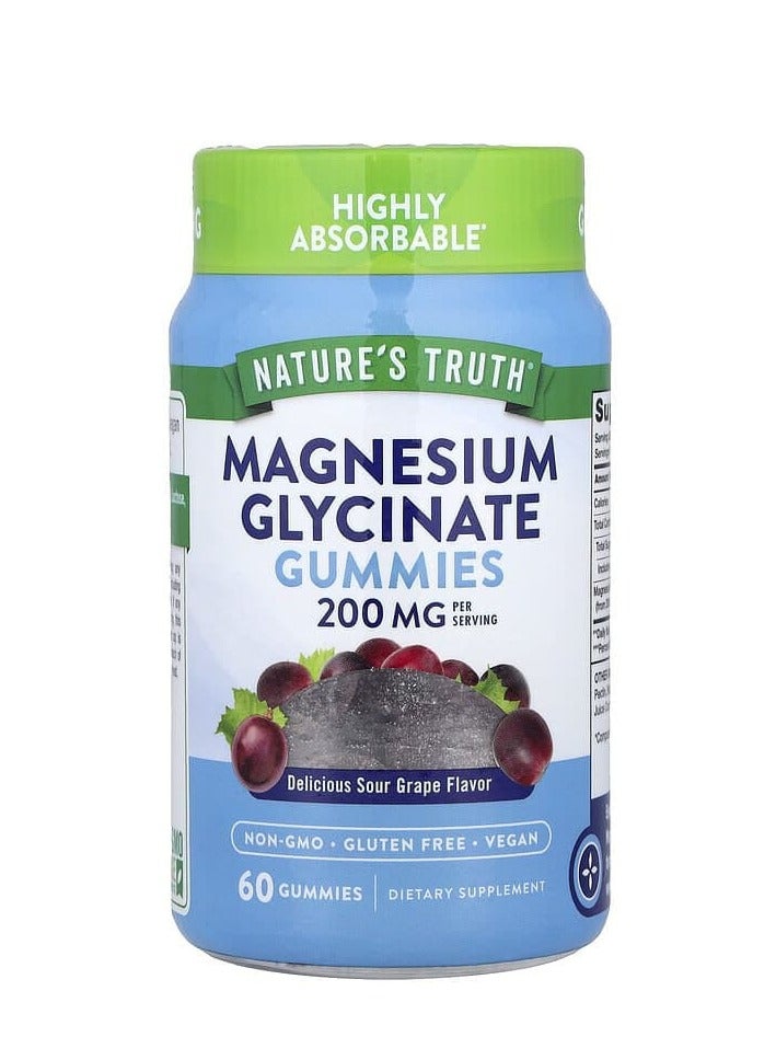 Nature's Truth Magnesium Glycinate Gummies Natural Grape 200 mg 60 Vegan Gummies (100 mg per Gummy)  - Image 1