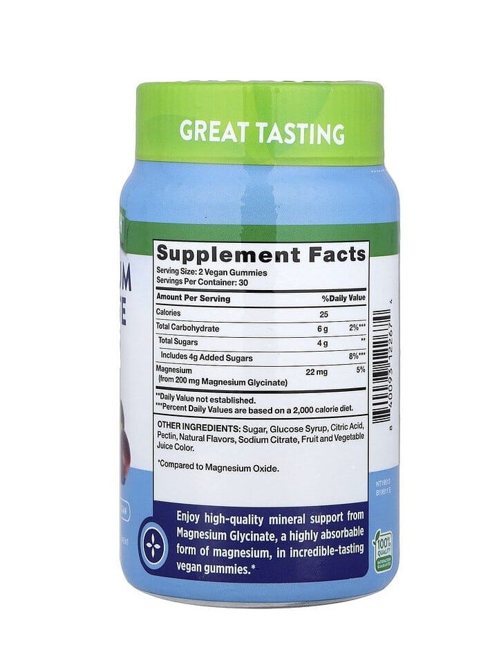 Nature's Truth Magnesium Glycinate Gummies Natural Grape 200 mg 60 Vegan Gummies (100 mg per Gummy)  - Image 2