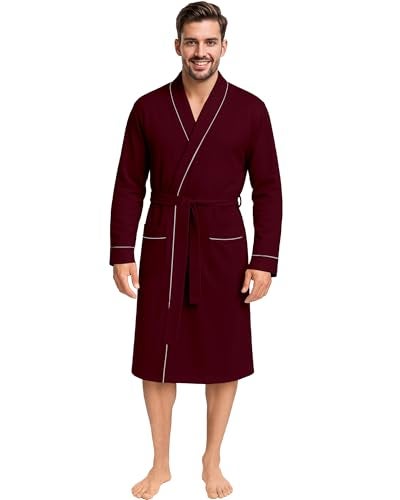 NY Threads Men's Robe Cotton Blend Knit Bathrobe, Large, Wine - Image 1