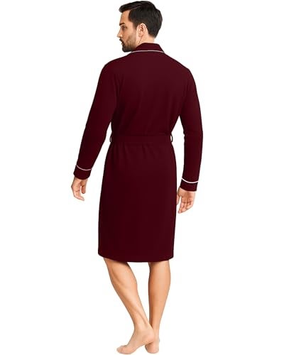 NY Threads Men's Robe Cotton Blend Knit Bathrobe, Large, Wine - Image 2