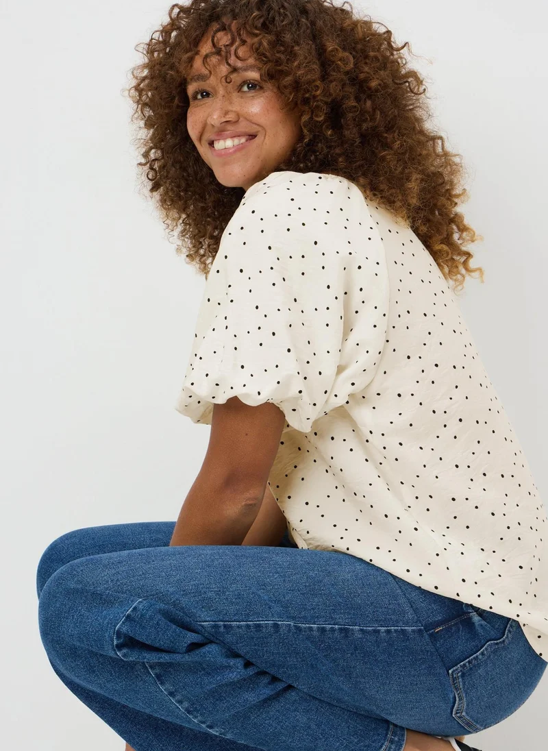Matalan Cream Spot Print Puff Sleeve Blouse