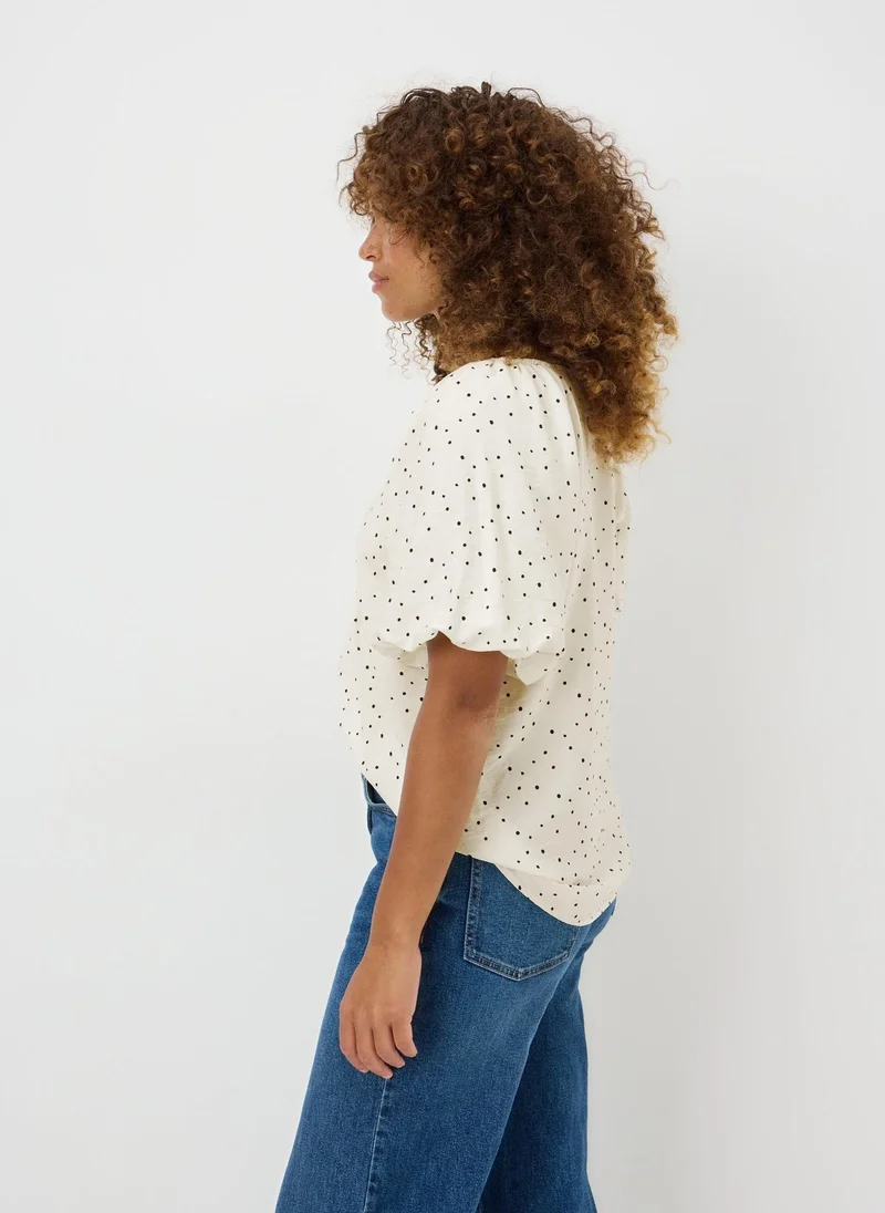 Matalan Cream Spot Print Puff Sleeve Blouse