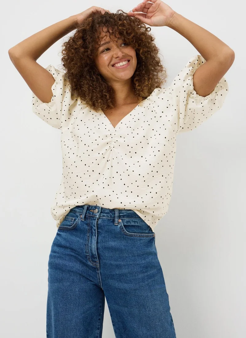 Matalan Cream Spot Print Puff Sleeve Blouse