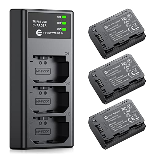 FirstPower NP-FZ100 Battery 3-Pack and Triple Slot Charger for Sony FX3, FX30, A7 III, A7 IV, A7C, A9, A6600, A6700, ZV-E1, ZV-E10 II, A7R3, A7S III/A7S3, A7R III, A7R IV, A7R V Camera - Image 1