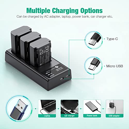 FirstPower NP-FZ100 Battery 3-Pack and Triple Slot Charger for Sony FX3, FX30, A7 III, A7 IV, A7C, A9, A6600, A6700, ZV-E1, ZV-E10 II, A7R3, A7S III/A7S3, A7R III, A7R IV, A7R V Camera - Image 5