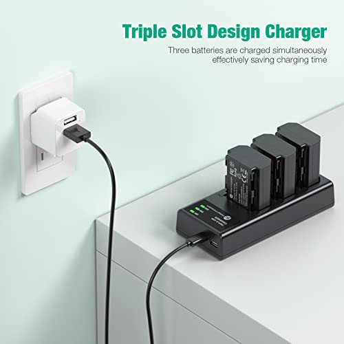 FirstPower NP-FZ100 Battery 3-Pack and Triple Slot Charger for Sony FX3, FX30, A7 III, A7 IV, A7C, A9, A6600, A6700, ZV-E1, ZV-E10 II, A7R3, A7S III/A7S3, A7R III, A7R IV, A7R V Camera - Image 4