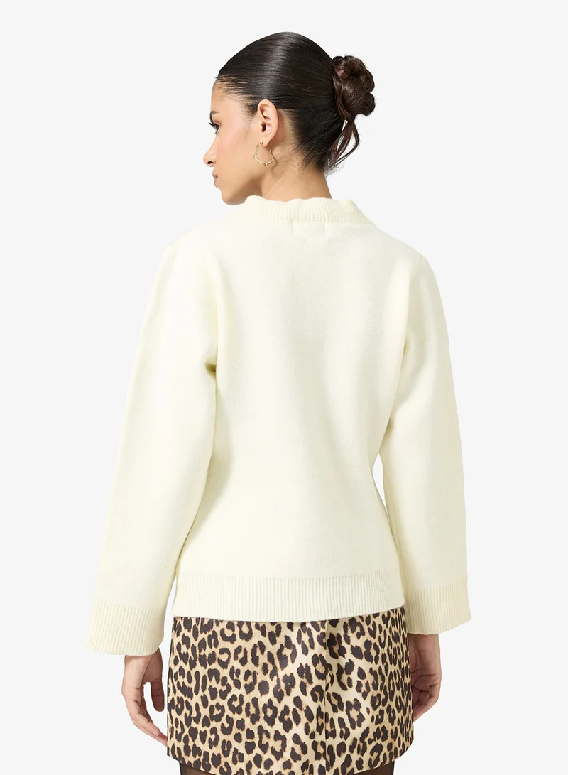 Ginger Button Up Wool Blend Structured Cardigan