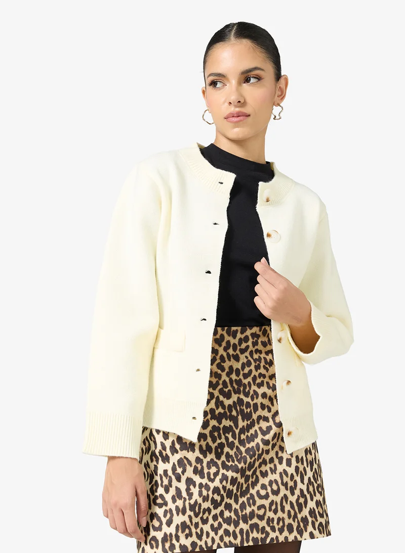 Ginger Button Up Wool Blend Structured Cardigan