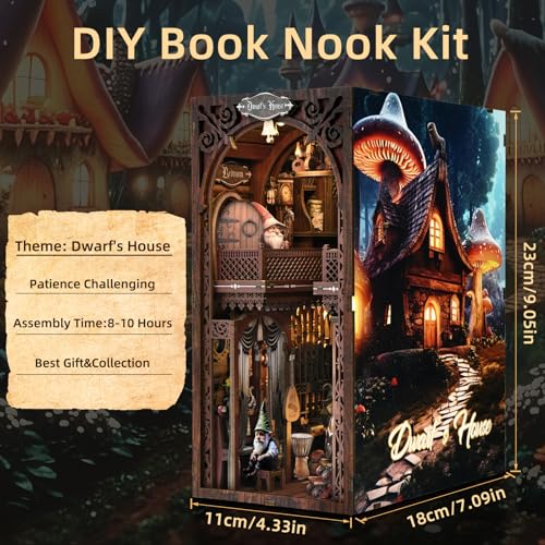 ETKVR Book Nook Kit Book Nook Kits for Adults DIY Booknook Model Build DIY 3D Wooden Puzzle Bookend Booknook Bookshelf Insert Miniature Dollhouse Kit for Home Decoration - Image 5