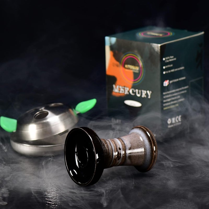 KITOSUN Hookah Bowl Phunnel Shisha Bowl - Clay Hookah Head with Glaze for Dark Leaf Black Shisha Flavors Such as Tangiers,Lavoo,Darkside 10-13 Grams 1 Hour Hookah Smoking Session (Mercury-White&Black) - Image 2