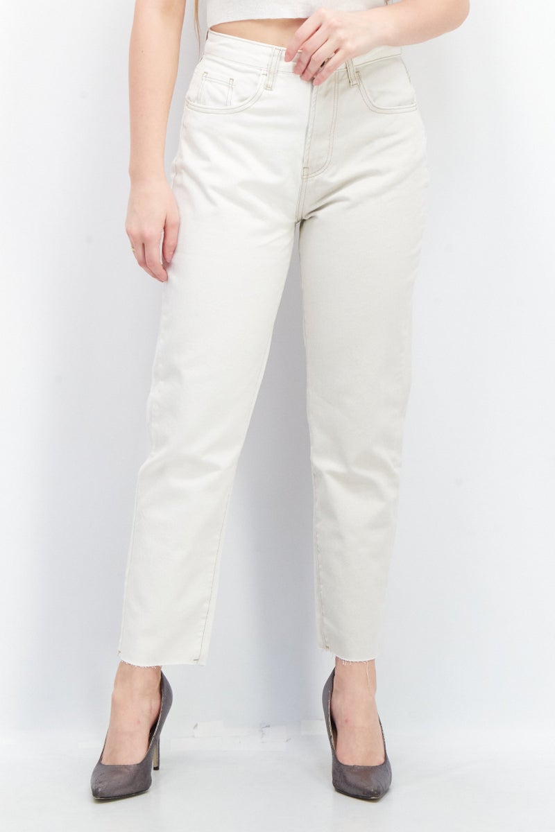 Stradivarius Women Mom Fit Two Tone Non Stretchable Denim Jeans, Off White - Image 1