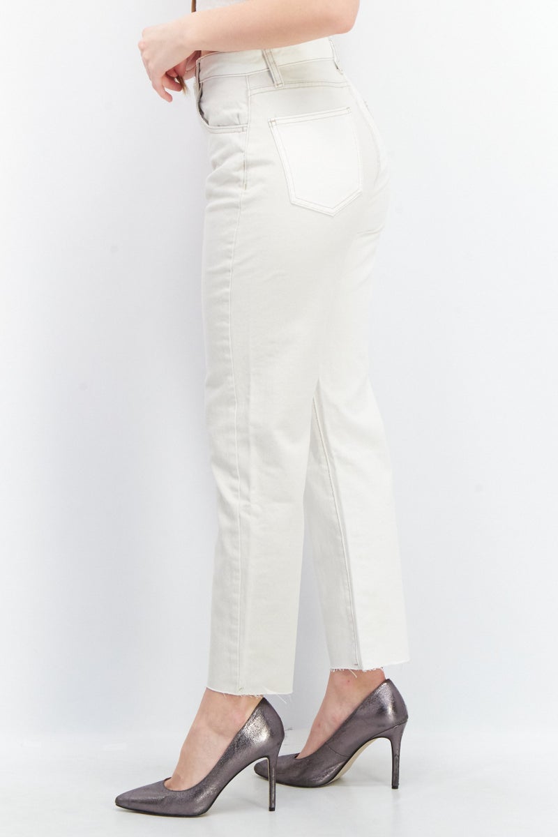 Stradivarius Women Mom Fit Two Tone Non Stretchable Denim Jeans, Off White - Image 3