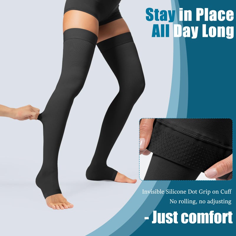 cerpite Thigh High Compression Socks,20-30 mmHg Open Toe Compression Stockings for Men Women,for Varicose Veins,Edema,DVT - Image 3