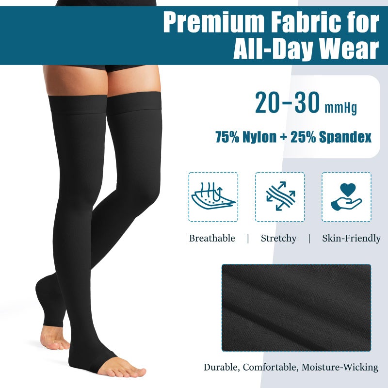cerpite Thigh High Compression Socks,20-30 mmHg Open Toe Compression Stockings for Men Women,for Varicose Veins,Edema,DVT - Image 2