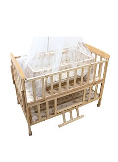 BABYCARA Crib Wood Multi-Purpose Swing Baby Bed Height Adjustable With Side Doors And Mosquito Net 100x50  - Image 1