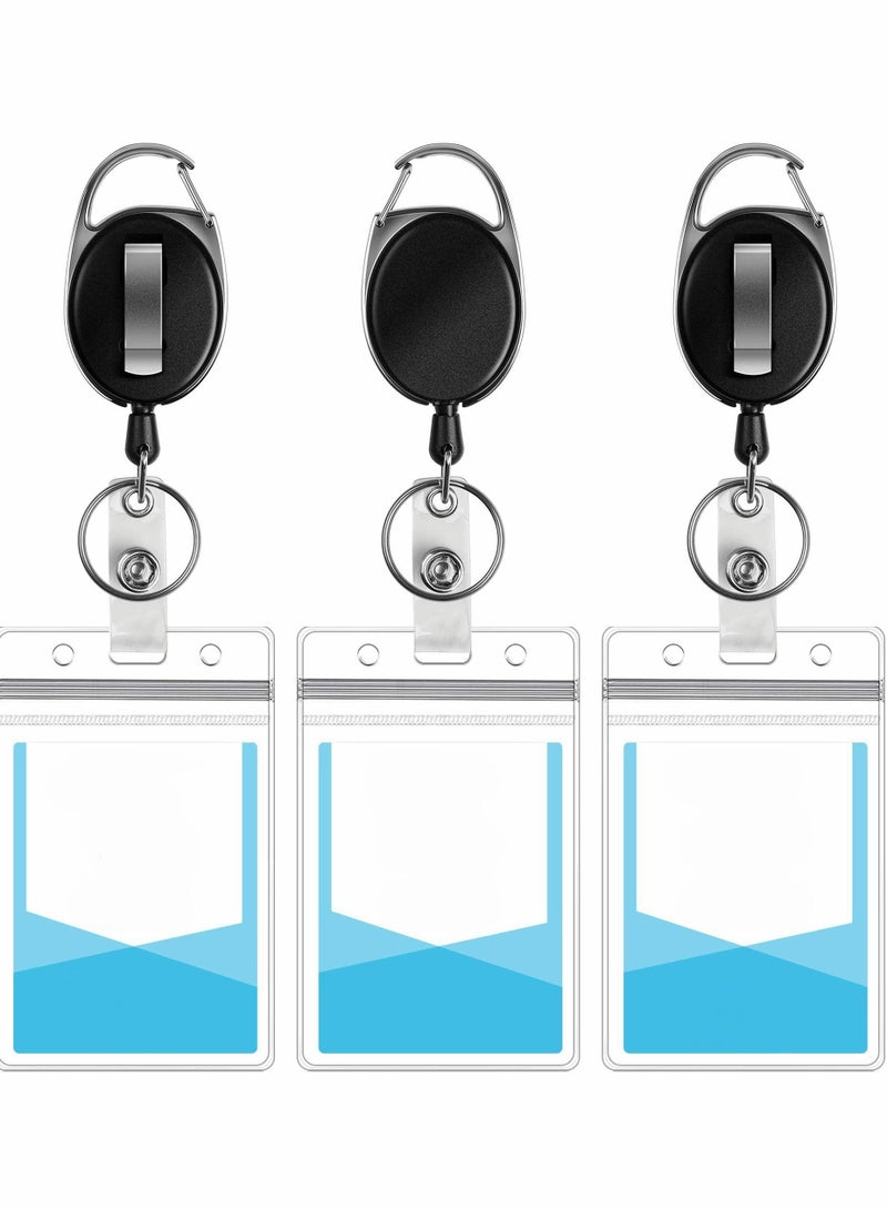SYOSI Black Heavy Duty Retractable Badge Holder with Carabiner Reel with Belt Clip Key Keychain Badge Holders Carabiner Ring and Waterproof Vertical ID Card Holders for Name Card ID Card 3  - Image 1