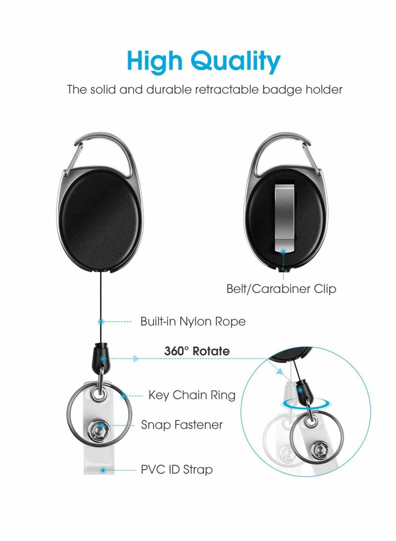 SYOSI Black Heavy Duty Retractable Badge Holder with Carabiner Reel with Belt Clip Key Keychain Badge Holders Carabiner Ring and Waterproof Vertical ID Card Holders for Name Card ID Card 3  - Image 4