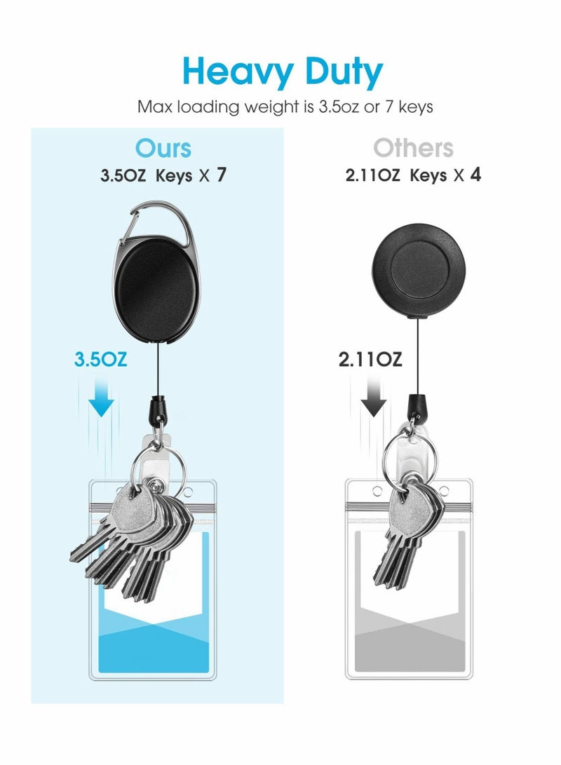 SYOSI Black Heavy Duty Retractable Badge Holder with Carabiner Reel with Belt Clip Key Keychain Badge Holders Carabiner Ring and Waterproof Vertical ID Card Holders for Name Card ID Card 3  - Image 2
