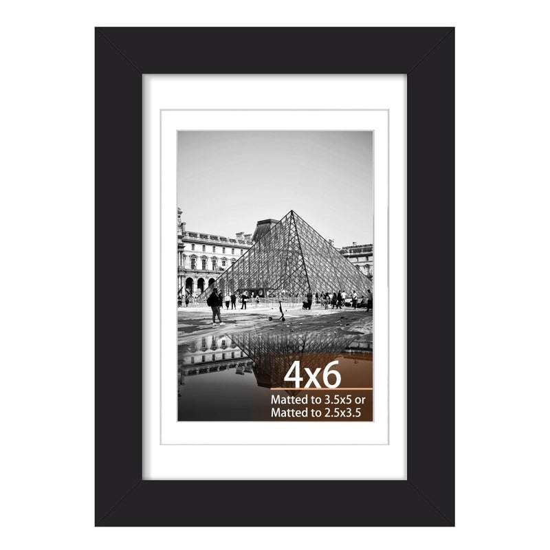 YCCXBW 4x6 Picture Frame Display Photo 3.5x5 and 2.5x3.5 With Mat Picture Frame Covered by Plexiglass Engineered Wood Frame For Table Top and Wall Mounting (Black, 4X6 MDF) - Image 1