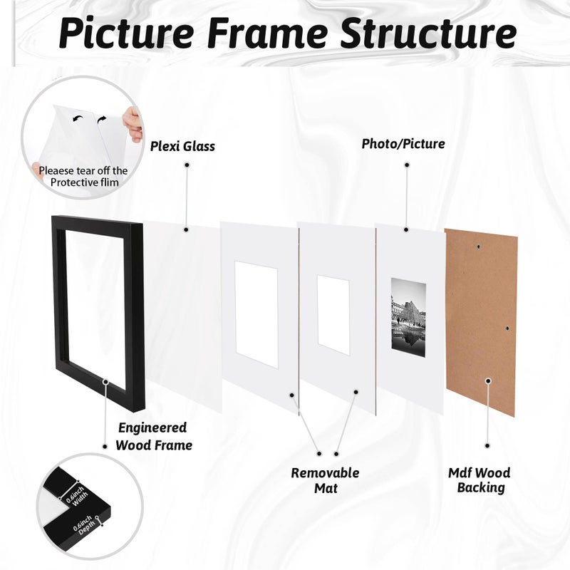 YCCXBW 4x6 Picture Frame Display Photo 3.5x5 and 2.5x3.5 With Mat Picture Frame Covered by Plexiglass Engineered Wood Frame For Table Top and Wall Mounting (Black, 4X6 MDF) - Image 2