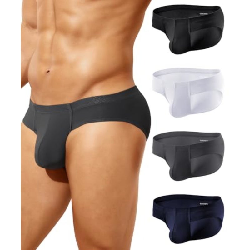 Casey Kevin Mens Silk Briefs Mesh Breathable Bulge Pouch Underwear Soft Low Rise Panties Cooling Bikini Underpants 4-Pack - Image 1