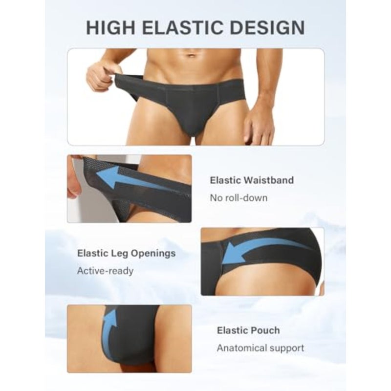 Casey Kevin Mens Silk Briefs Mesh Breathable Bulge Pouch Underwear Soft Low Rise Panties Cooling Bikini Underpants 4-Pack - Image 5