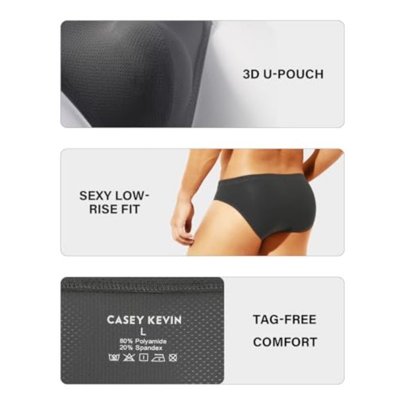 Casey Kevin Mens Silk Briefs Mesh Breathable Bulge Pouch Underwear Soft Low Rise Panties Cooling Bikini Underpants 4-Pack - Image 4