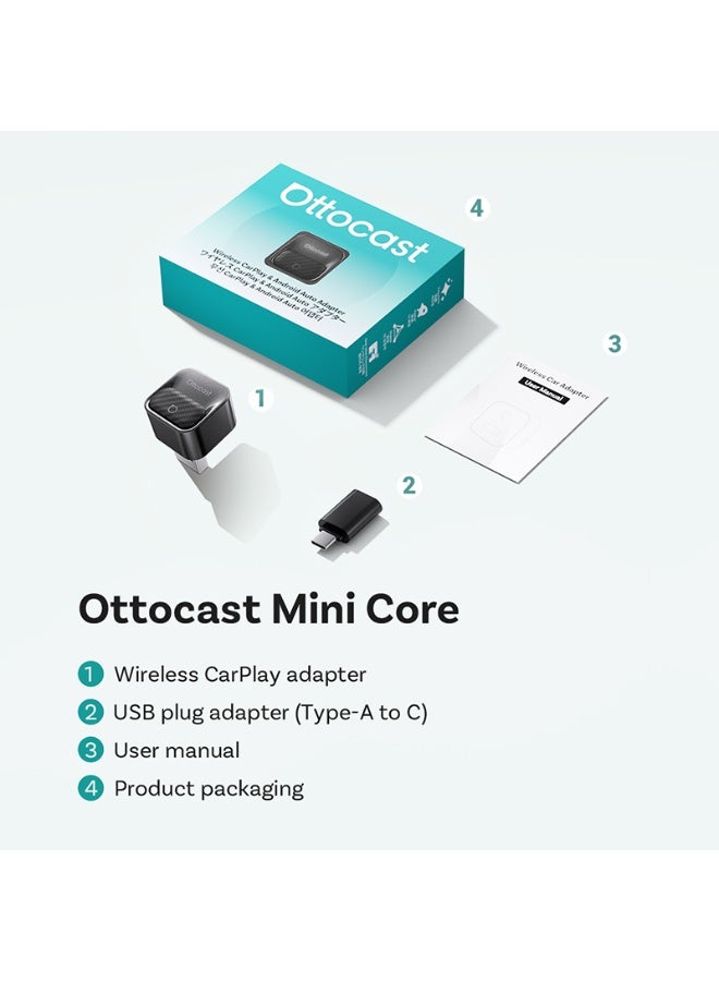 Ottocast Mini Core Wireless CarPlay & Android Auto Adapter 2-in-1 | Convert Wired to Wireless | Plug & Play USB Dongle | Fast Auto Connect | Compact Design 2026 - Image 4