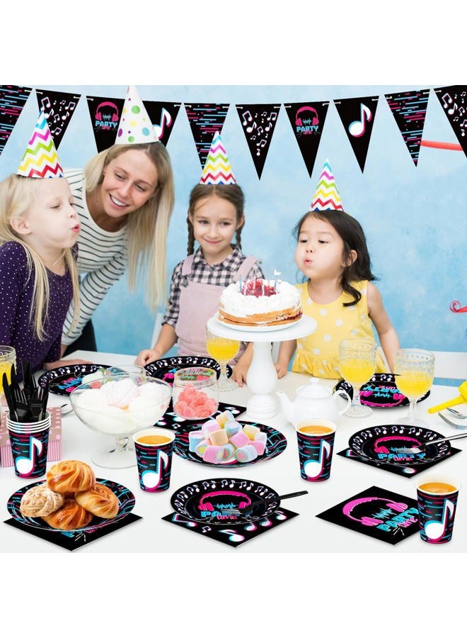 DYLIVeS Music Party Supplies, Hip Hop Themed Party Decorations Tableware Set Sing Birthday Party Supplies for Musician Include Bannner, Paper Plates, Cups, Napkins, Cutlery (Serves 24, Total 180pcs) - Image 4