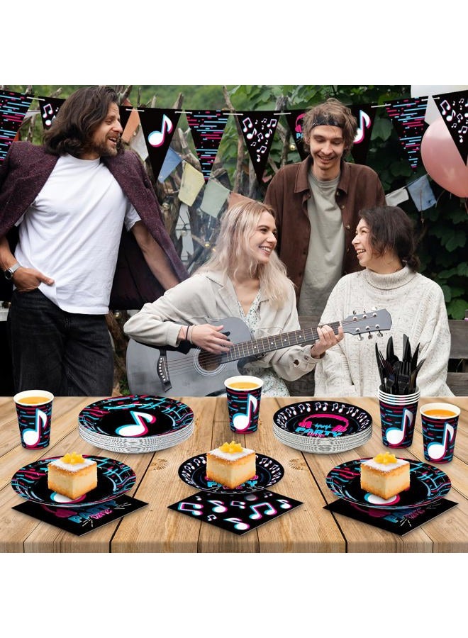 DYLIVeS Music Party Supplies, Hip Hop Themed Party Decorations Tableware Set Sing Birthday Party Supplies for Musician Include Bannner, Paper Plates, Cups, Napkins, Cutlery (Serves 24, Total 180pcs) - Image 3