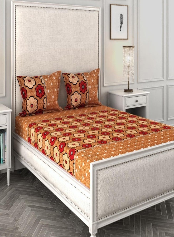 ROMEE Elegant Floral Printed Microfiber Double Bedsheet, 144 TC Soft Feel, Queen Size (88 x 95 Inches), with 2 Pillow Covers, Beige & Brown - Image 1