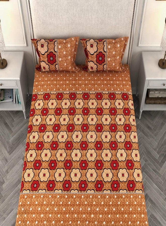 ROMEE Elegant Floral Printed Microfiber Double Bedsheet, 144 TC Soft Feel, Queen Size (88 x 95 Inches), with 2 Pillow Covers, Beige & Brown - Image 2