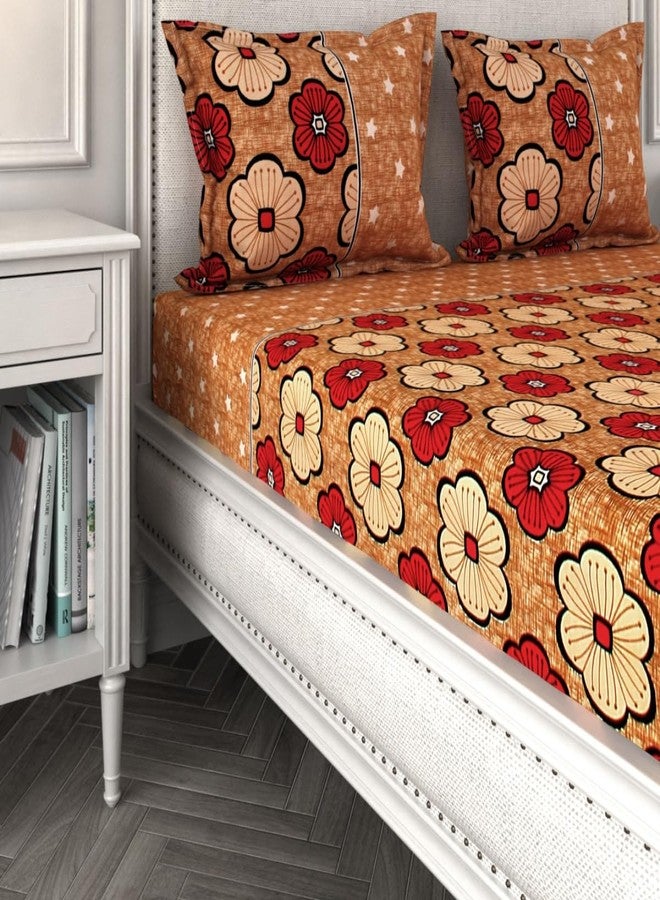 ROMEE Elegant Floral Printed Microfiber Double Bedsheet, 144 TC Soft Feel, Queen Size (88 x 95 Inches), with 2 Pillow Covers, Beige & Brown - Image 3
