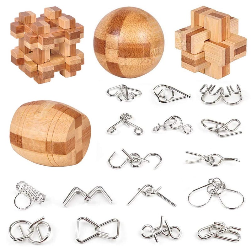 Buootooy Brain Teaser Puzzle 20Pcs Unlock Interlock Game IQ Test Wooden Toy 3D Unlock Interlock Puzzle Magic Ball Brain Teaser Toy Puzzles for Adults - Image 2