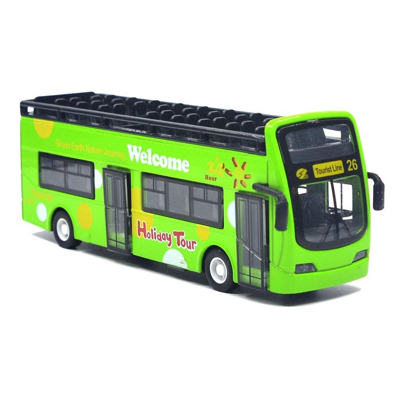 Ailejia City Bus Sightseeing Double Decker Bus Model Open Top Pull Back Vehicles Toy Die Cast Pull Back Vehicles Mini Model Car Lights and Music Green - Image 2