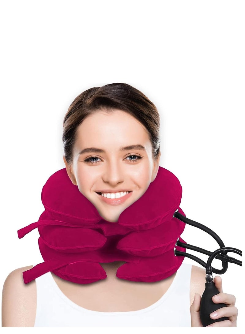 Zikra Travel Pillow, Cervical Neck Traction Device, Portable Neck Stretcher Cervical Traction Provide Neck Support and Neck Pain Relief, Neck Traction Devices for Home Use Neck Decompression (Rose Red) - Image 1