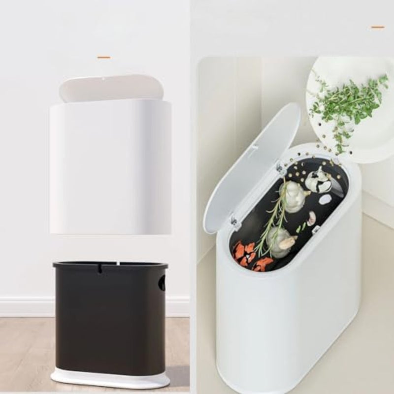 Slim Trash Bin Press-Top Lid Rolling Wheels and Removable Bucket 10L - Image 5