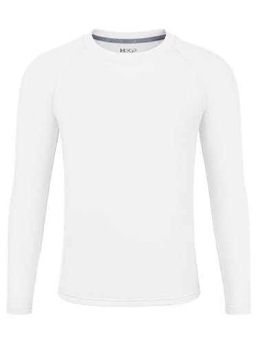 HXP Boys Compression Thermal Shirt Youth Long Sleeve Fleece Undershirts Kids Football Baseball Soccer Base Layer White M - Image 1