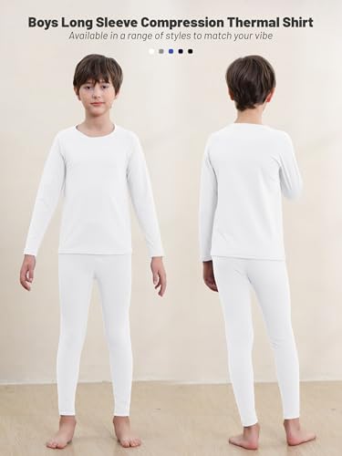 HXP Boys Compression Thermal Shirt Youth Long Sleeve Fleece Undershirts Kids Football Baseball Soccer Base Layer White M - Image 5