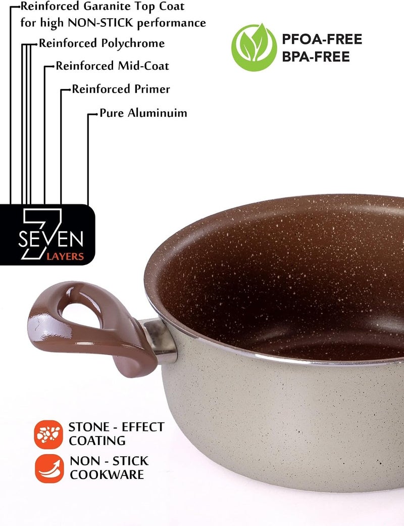 8-Piece Non-Stick Cookware Set Aluminum Pots And Pans Non-Stick Surface Bakelite Handle Stainless Steel Lids PFOA Free Brown and beige granite 22-26+26+18 cm - Image 2
