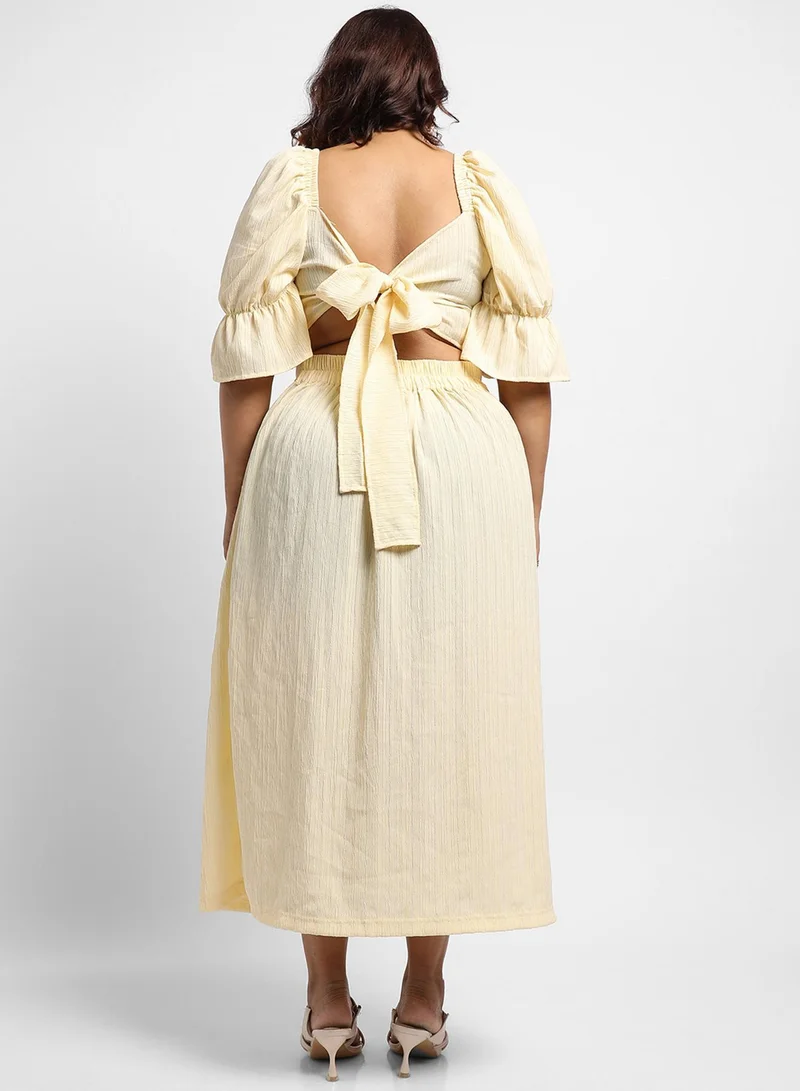 Instafab Plus Women's Light Yellow Cropped Co-Ord Set