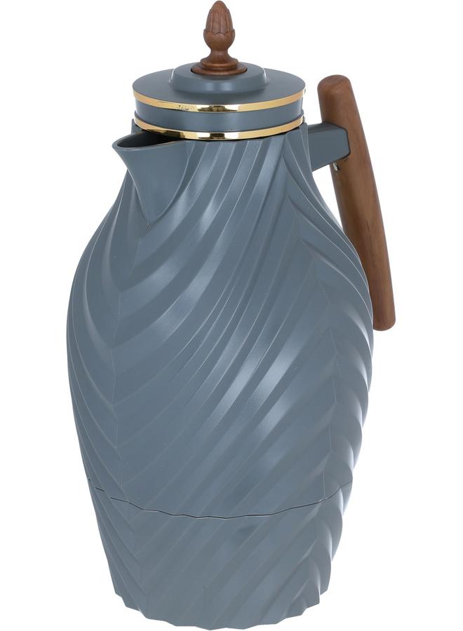 ايفرست ترمس بلاستيك سعة 1 لتر بمقبض خشبي، رمادي - Image 3