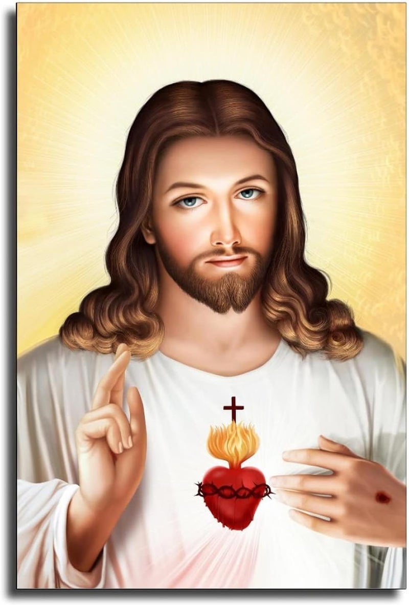 FireDeer Catholic Jesus Poster Print On Canvas Painting Christian God Pictures for Living Room No Frame (Sacred Heart of Jesus-5,16x24inch) - Image 1