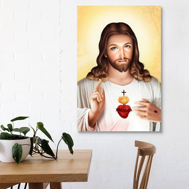 FireDeer Catholic Jesus Poster Print On Canvas Painting Christian God Pictures for Living Room No Frame (Sacred Heart of Jesus-5,16x24inch) - Image 3