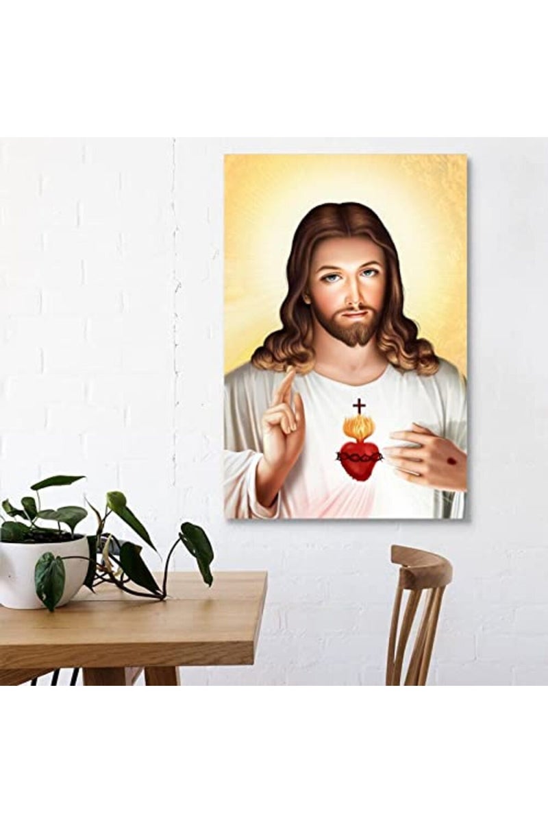FireDeer Catholic Jesus Poster Print On Canvas Painting Christian God Pictures for Living Room No Frame (Sacred Heart of Jesus-5,16x24inch) - Image 3
