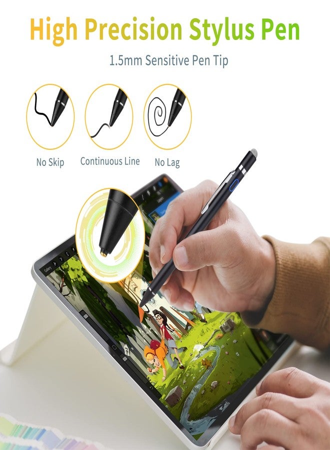 EVACH قلم ستايلس لجهاز Lenovo Tab P11/P12 - قلم إيفاش عالي الدقة برأس رفيع مع غطاء قماشي مغناطيسي 2 في 1 حساس، مثالي للكتابة والرسم، قلم نشط رفيع لجهاز Lenovo Tab P11/P12، أسود - Image 2