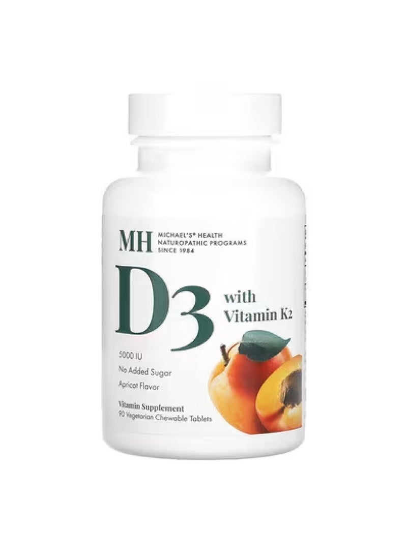 مايكلز ناتوروباثيك الصحة، فيتامين د3 مع فيتامين ك2، بنكهة المشمش، 90 قرصًا نباتيًا قابلًا للمضغ